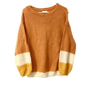 Nine West Women's Color Block M Medium Soft Sweater Chunky Knit Boxy Orange